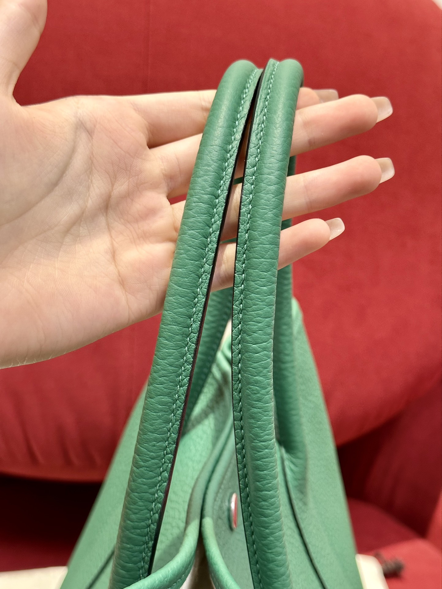 Hermes Garden Party 30cm Tote Handbag In Vert Vertigo Clemence Leather